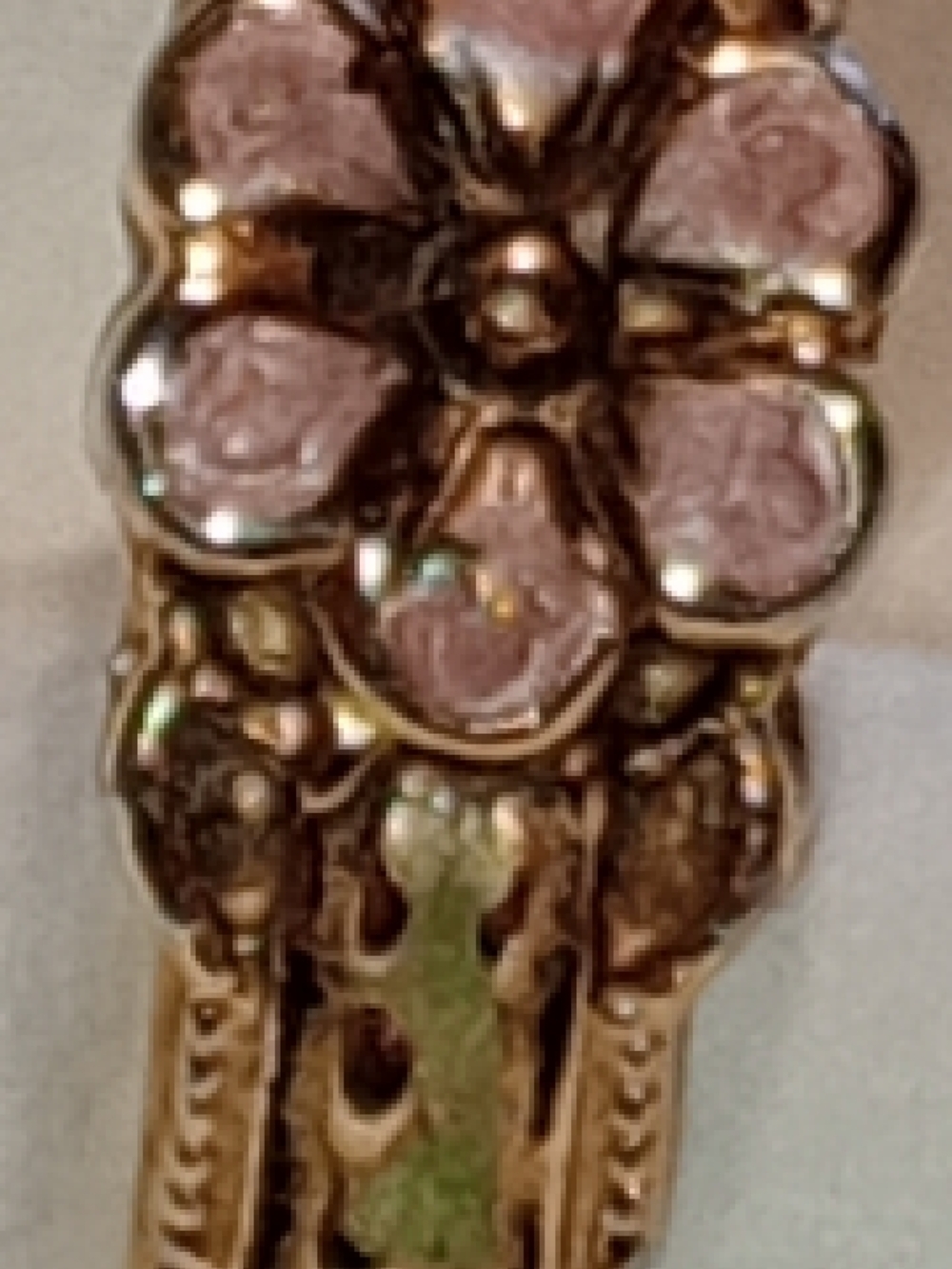 Ring Gold Floral Enamel Cluster Ring Victorian Style with Pink Petal Accents - Picture 3 of 13